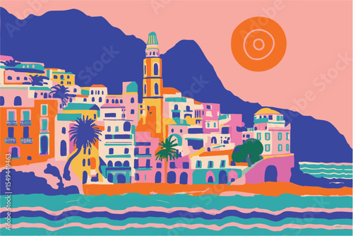 Amalfi coastline colourful mediterranean travel destination. Summer vacation background