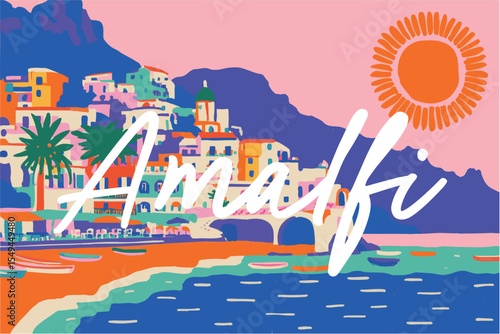 Amalfi coastline colourful mediterranean travel destination. Summer vacation background