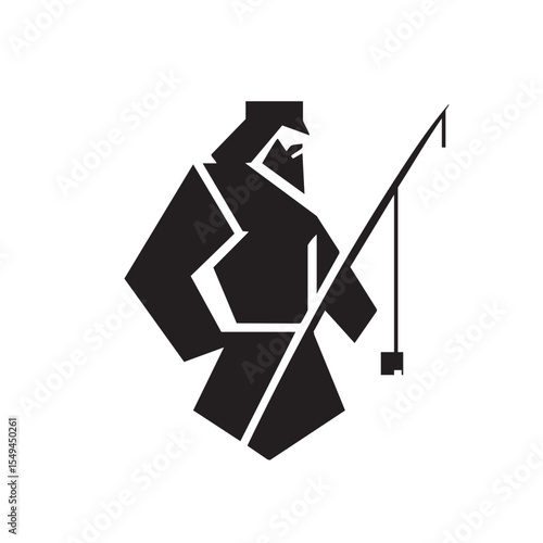 Fisherman silhouette with rod and bait for outdoor adventure design