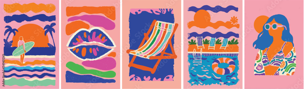 Naklejka premium Colourful abstract summer background collection. hand drawn doodle style