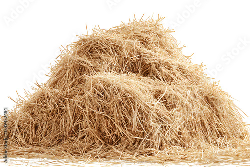 A large pile of golden hay isolated on black background