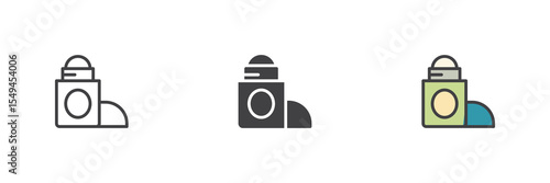 Deodorant stick icon set in line, solid and filled outline style