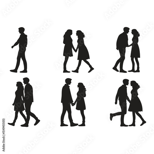 Silhouette Couples in Love: Envision the silhouettes of couples, entwined in tender moments of affection, against a backdrop of shared affection, walking together.