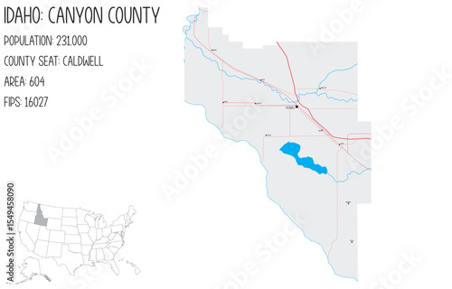 Large and detailed map of Canyon County in Idaho, USA.