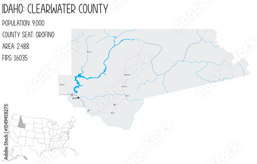 Large and detailed map of Clearwater County in Idaho, USA.