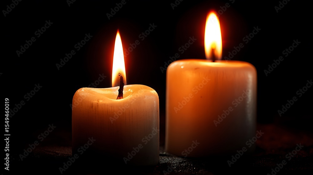 two burning candles in the dark . two burning candles in the dark .