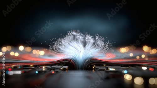 Waves of creativity emerge from an open book digital realm concept art ethereal atmosphere close-up view imagination unleashed