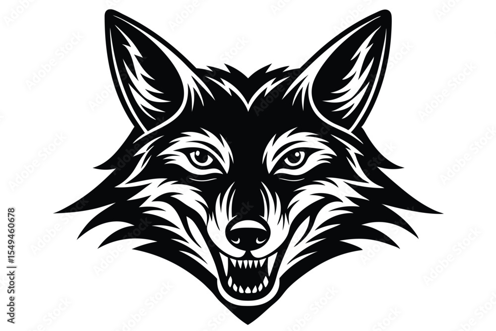 Obraz premium Ferocious black wolf shows menacing fangs with its head in a bold style