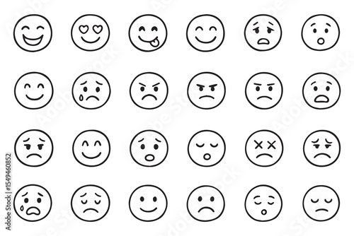 Set of black and white emoticons for World Emoji Day. July 17. Vector illustration on white background. Vector