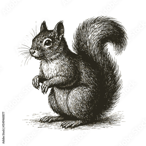 Engraving Style Squirrel Illustration A Captivating Black and White Portrait of Wildlife with Remarkable Detail and Artistic Flair