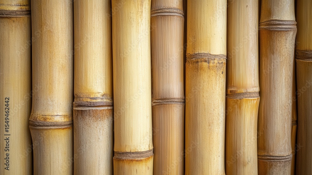 Fototapeta premium Close-up View of Natural Bamboo Stalks Showing Textures, Color Variation and Patterns in a Calm Setting for Design or Nature-Themed Projects