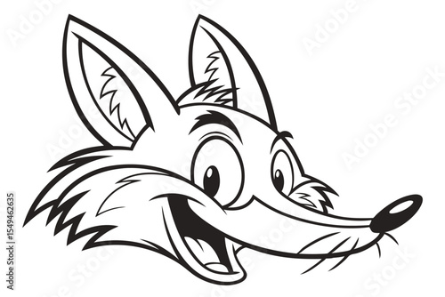 Smiling fox cartoon head shows joy with detailed line art and expression