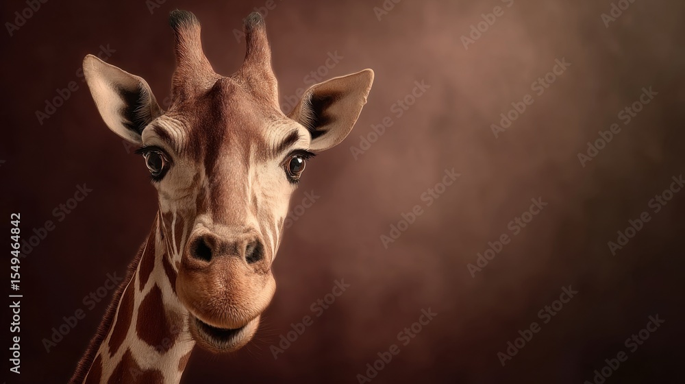 Naklejka premium A close up of a giraffe's face with a brown background
