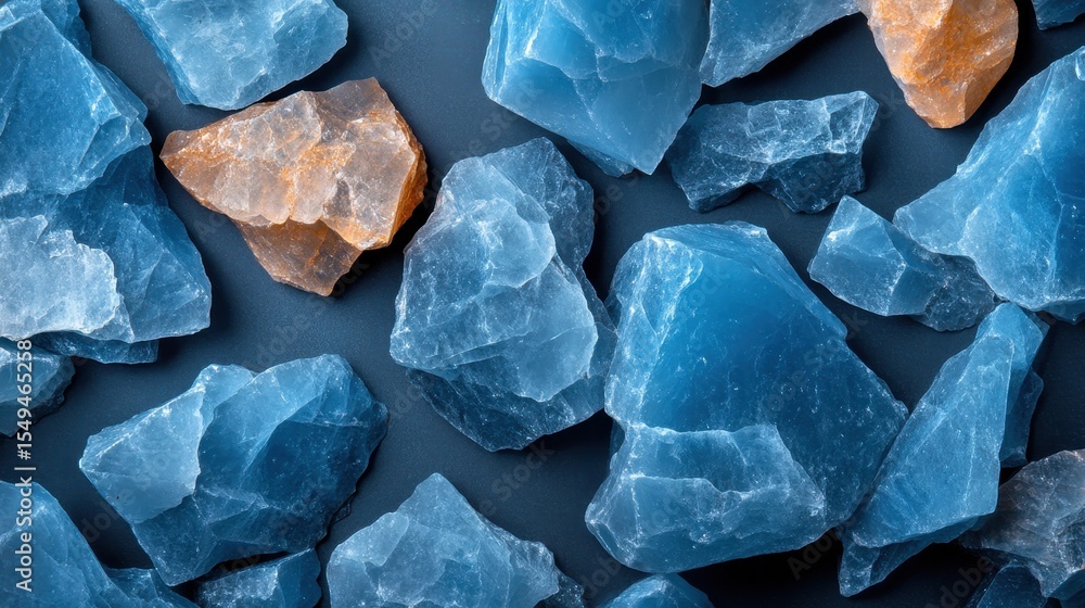A captivating collection of blue and orange mineral stones displayed against a dark backdrop, highlighting their unique shapes and colors for artistic appeal and aesthetic beauty. A captivating collection of blue and orange mineral stones displayed against a dark backdrop, highlighting their unique shapes and colors for artistic appeal and aesthetic beauty.