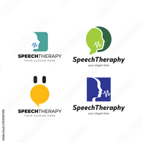 Set of Modern Speech Therapy Logos – Flat Icons for Language and Communication