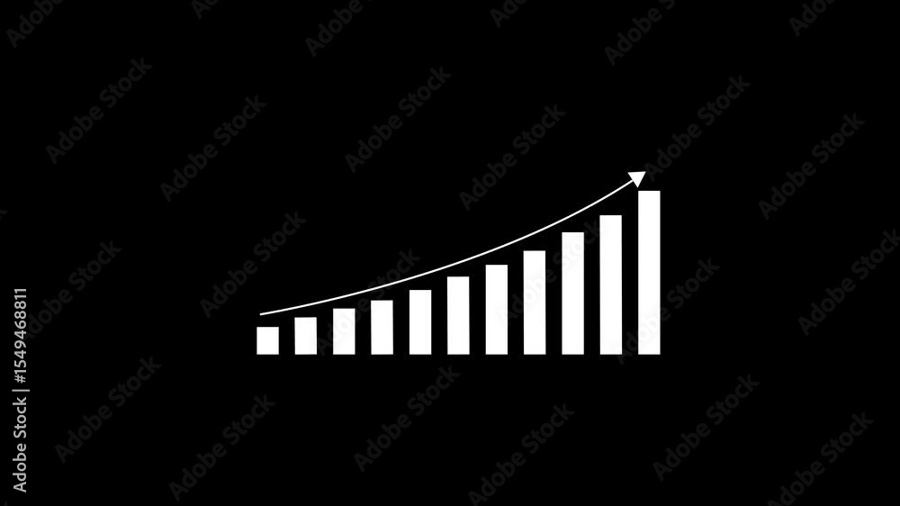Business growth concept in graph chart showing marketing sales profit increasing to future target. business graph success animation arrow on black background.