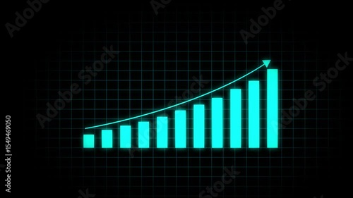 Business growth concept in graph chart showing marketing sales profit increasing to future target. business graph success animation arrow on black background.