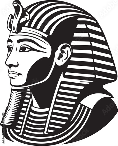 Black and white illustration of an egyptian pharaoh