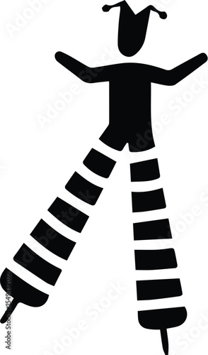 Silhouette of a jester walking on stilts isolated on transparent background