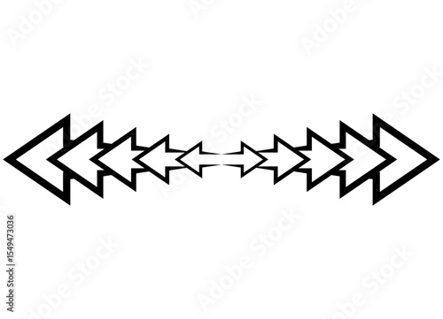 Vector Pattern of arrows from black lines on a white background diverging from the center. Design element for navigation, Direction indicator. Vector background. Epicenter