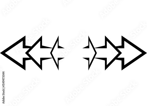 Dynamic Vector Pattern of arrows from black lines on a white background diverging from the center. Design element for navigation, Direction indicator. Vector background. Epicenter.