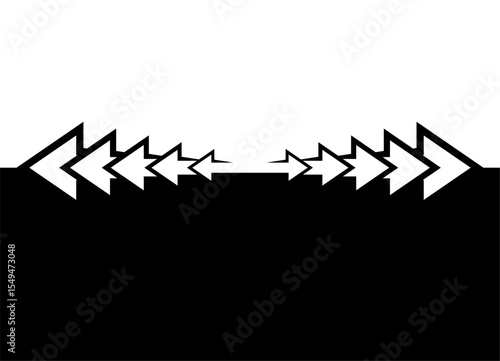 Dynamic Vector Pattern of arrows from black lines diverging in different directions. Design element for navigation, Direction indicator. Divided black and white Vector background. Epicenter.Transition