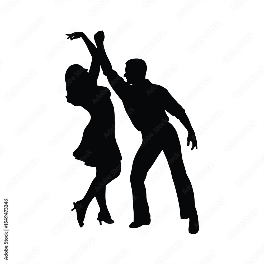 Fototapeta premium Elegant Couple Dancing Silhouette - Latin Ballroom Dance Vector