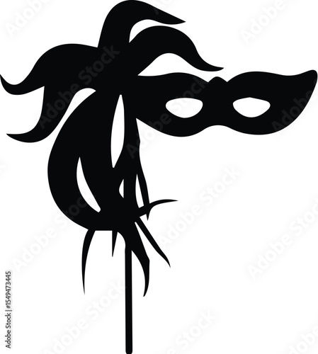 Black masquerade mask on a stick isolated on transparent background