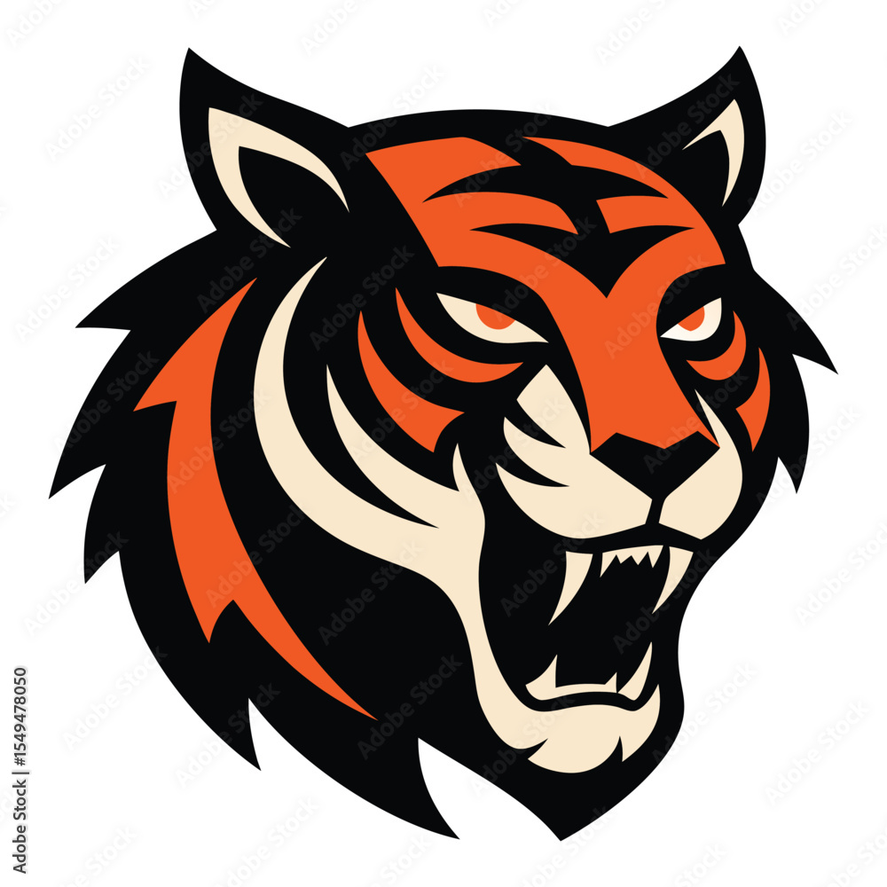 Obraz premium Orange Black Tribal Tiger Head Silhouette Aggressive Mascot Logo Design vector