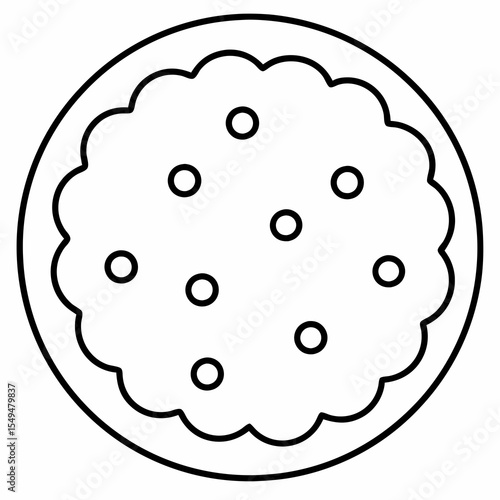 Simple cookie isolated on white background with a scalloped edge