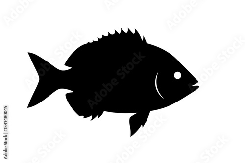 Bold Black Pinfish Silhouette with Distinct Spiny Dorsal Fin on White Background