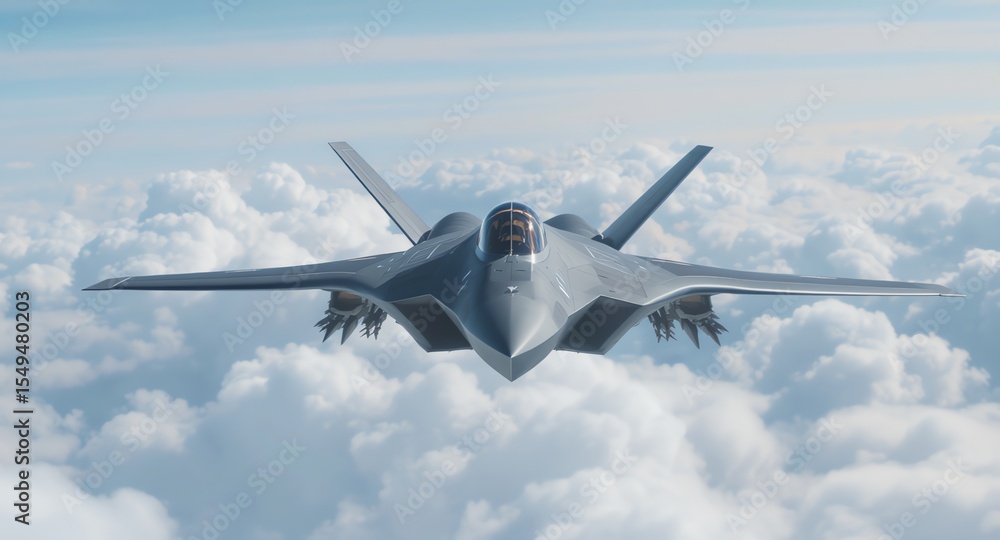 Obraz premium Fighter jet in flight against cloudy sky