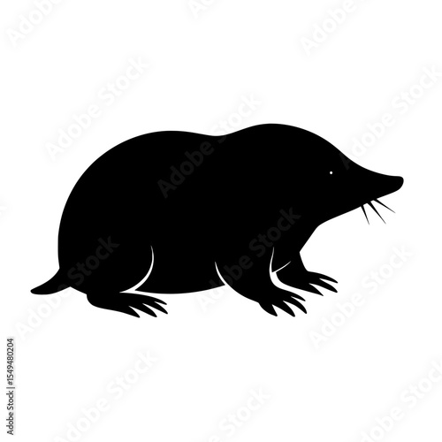 Silhouette of a Mole with Distinct Whiskers on a White Background