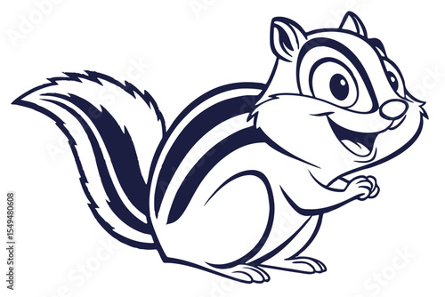 Cheerful chipmunk mascot smiling broadly and clutching its paws appears ready for an adventure