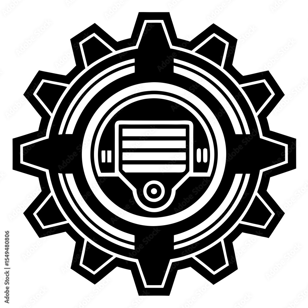 Fototapeta premium Industrial gear with engine inside isolated on white background