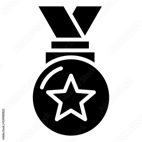 Star Medal - Glyph Black Fill Silhouette Style Icon - medal with a star, representing achievement, reward, or recognition