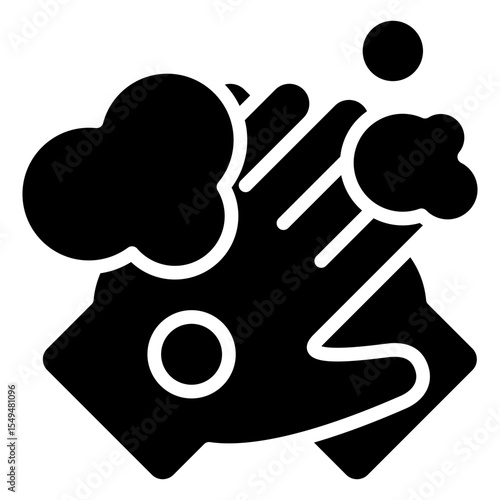 Hand Wash - Glyph Black Fill Silhouette Style Icon - Hands under soap suds, representing cleanliness and hygiene routine