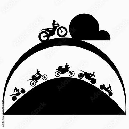 Motocross riders jumping on a hill isolated on white background
