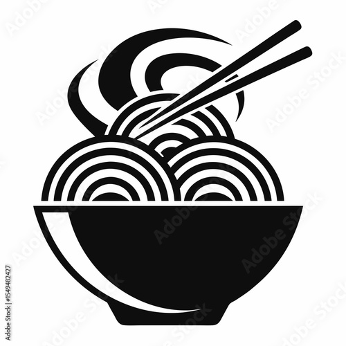 Bowl of noodles with chopsticks isolated on white background