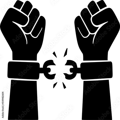Hands Breaking Free From Handcuffs Silhouette on Transparent Background