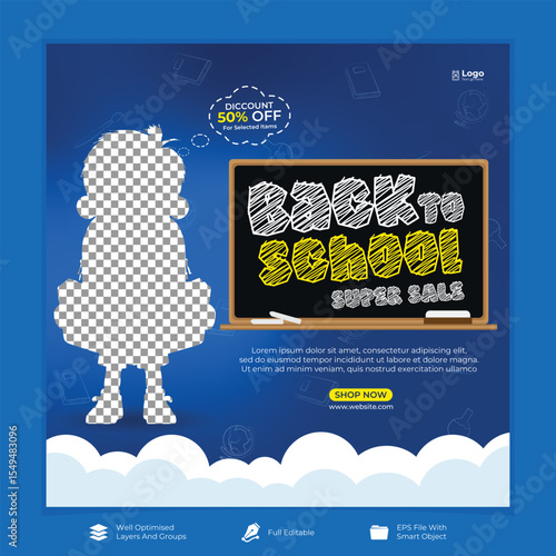 Back to school social media post template banner design. Editable vector banner design. Education concept banner.