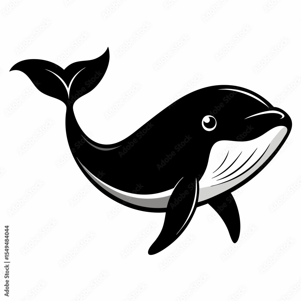 Cartoon whale swimming in the ocean isolated on white background Cartoon whale swimming in the ocean isolated on white background