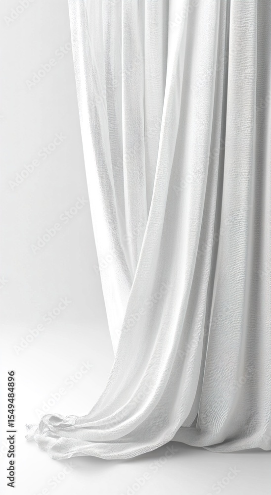 Elegant white sheer curtains draped on white background Elegant white sheer curtains draped on white background