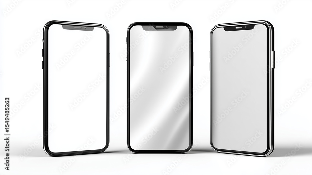 Minimalist Mobile Phone Mockup with Empty Screens on White Minimalist Mobile Phone Mockup with Empty Screens on White