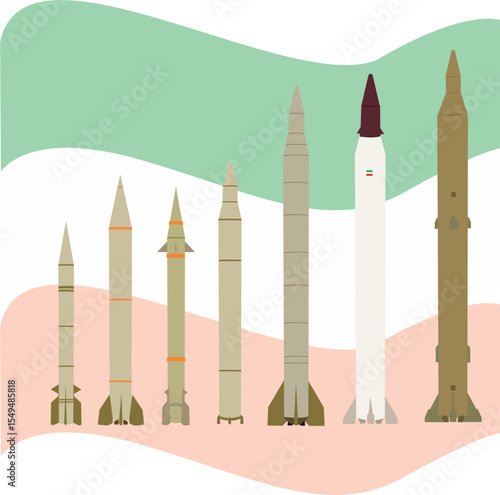 Vector illustration of iran ballistic missile image, various sizes of iran missiles