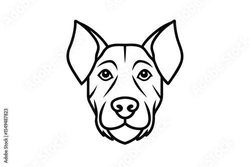Detailed cartoon style Australian Cattle Dog head showcases vivid red eyes and sharp ears