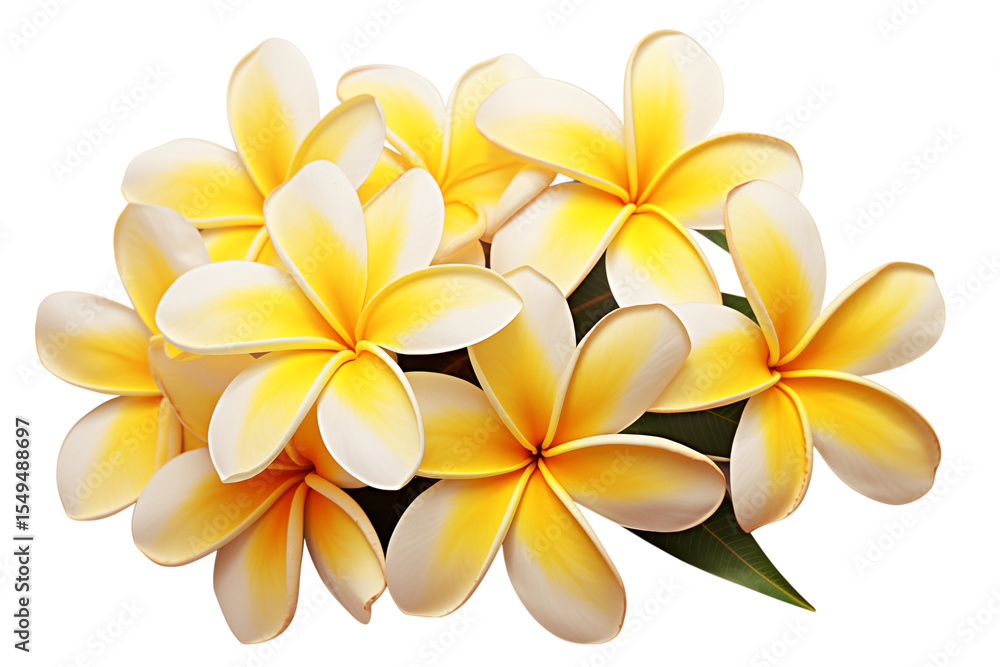 Fototapeta premium Plumeria Blossom: Vibrant Yellow and White Tropical Flowers transparent background png