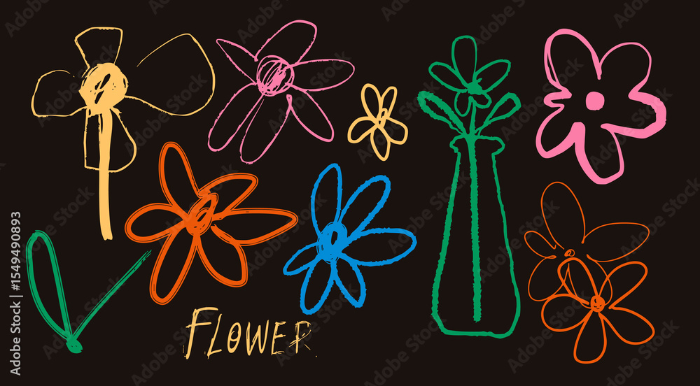 Φωτογραφία Colorful abstract Flowers set