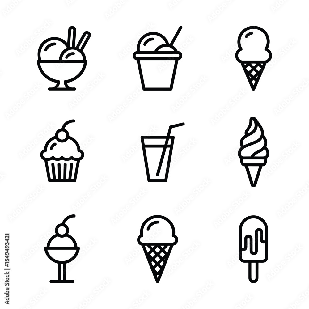 Delicious Ice Cream Icons Sweet Treats, Cones, Sundaes, and More Delicious Ice Cream Icons Sweet Treats, Cones, Sundaes, and More