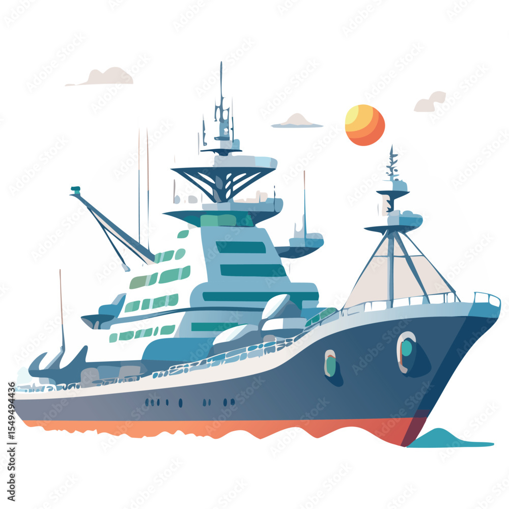 Naklejka premium Modern Navy Vessel Icon in Flat Vector Style for Warfare Projects